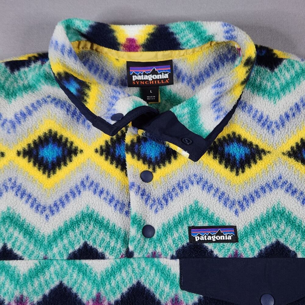 Patagonia Synchilla Large fleece pattern snap pullover sweatshirt aztec
